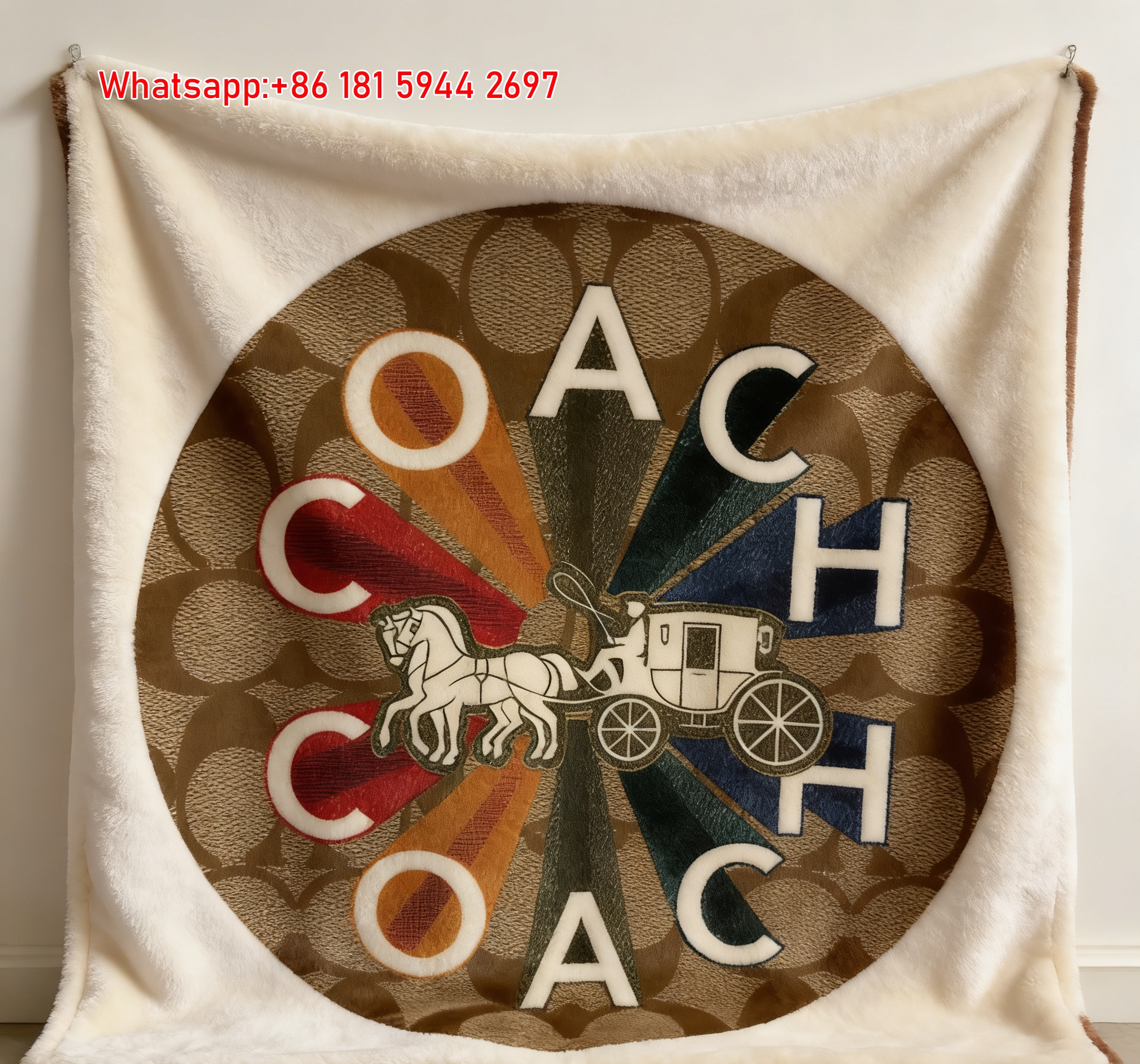Coach Circular Signature Horse And Carriage Flannel Throw Blanket C325
